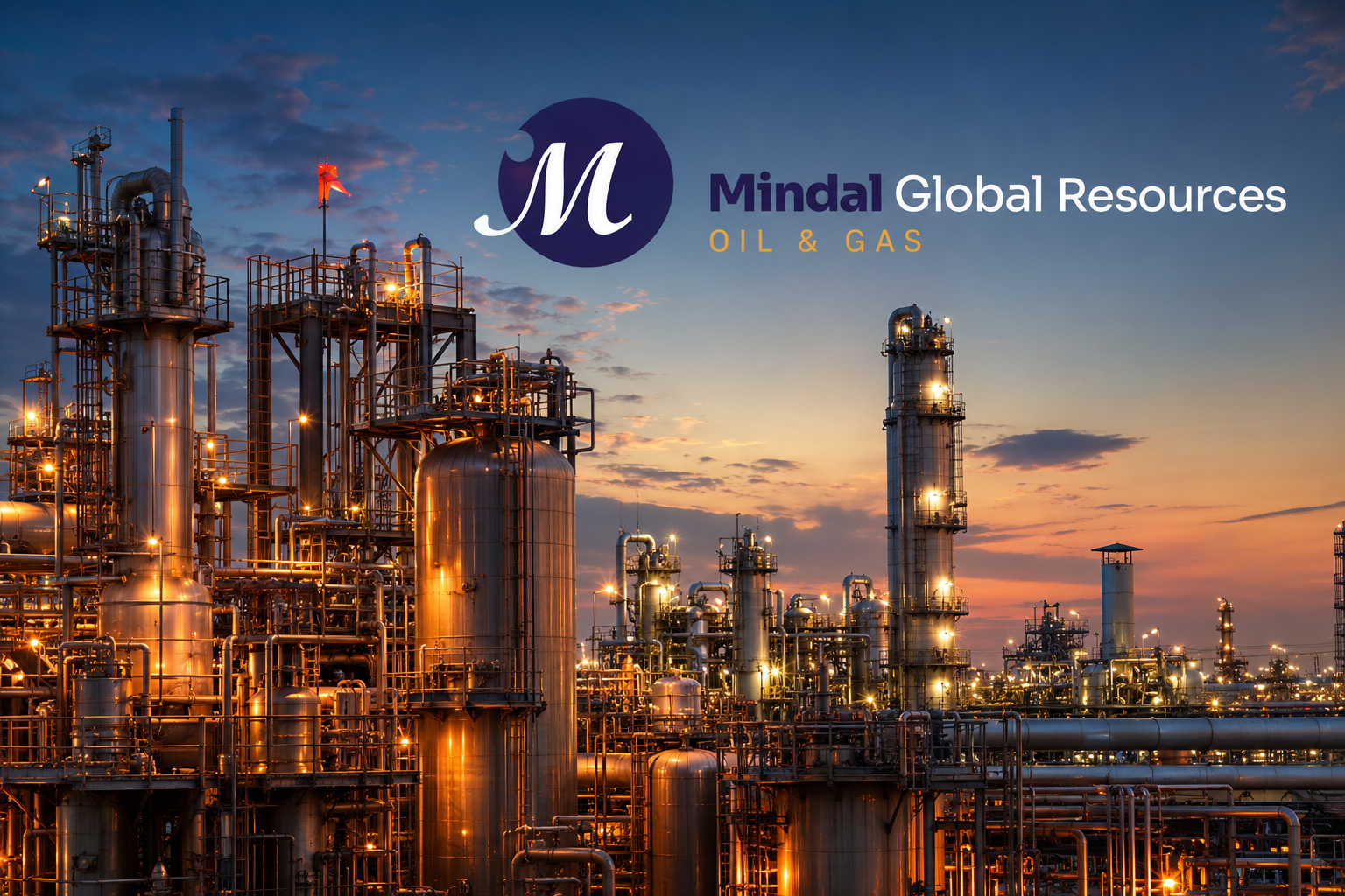 Mindal Global Resources refinery operations at dusk